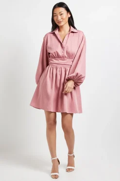 Dorothy Perkins Robe Mini Petite à Rayures Fines avec Col Détaillé et Taille Froncée<Femme Toutes Les Robes|Robes À Manches Longues