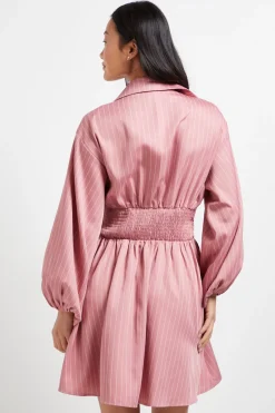 Dorothy Perkins Robe Mini Petite à Rayures Fines avec Col Détaillé et Taille Froncée<Femme Toutes Les Robes|Robes À Manches Longues