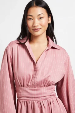 Dorothy Perkins Robe Mini Petite à Rayures Fines avec Col Détaillé et Taille Froncée<Femme Toutes Les Robes|Robes À Manches Longues