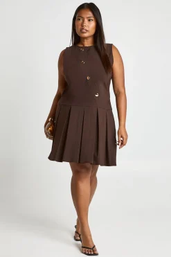Robe Mini Plissée à Boutons Asymétriques Plus