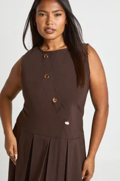 Robe Mini Plissée à Boutons Asymétriques Plus
