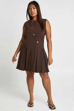 Robe Mini Plissée à Boutons Asymétriques Plus
