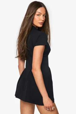Robe Mini Plissée En Coton À Col