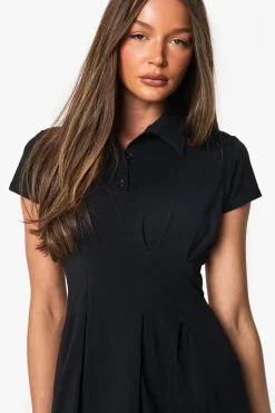 Robe Mini Plissée En Coton À Col