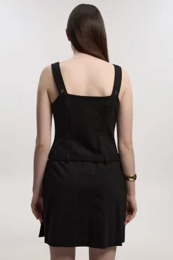 KarenMillen Robe Mini Plissée en Ponte avec Boutonnage Devant<Femme Toutes Les Robes|Robes Mi-Longues