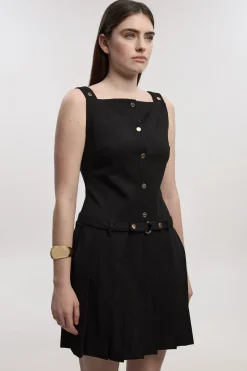 KarenMillen Robe Mini Plissée en Ponte avec Boutonnage Devant<Femme Toutes Les Robes|Robes Mi-Longues