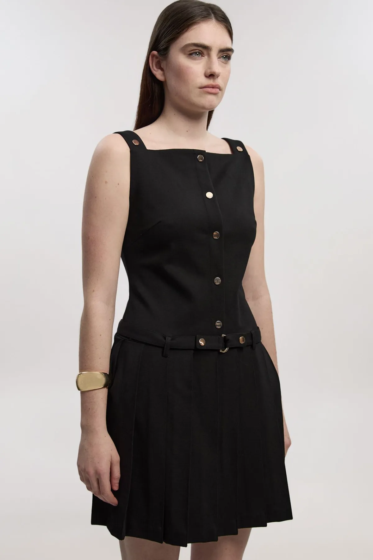 KarenMillen Robe Mini Plissée en Ponte avec Boutonnage Devant<Femme Toutes Les Robes|Robes Mi-Longues