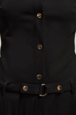 KarenMillen Robe Mini Plissée en Ponte avec Boutonnage Devant<Femme Toutes Les Robes|Robes Mi-Longues
