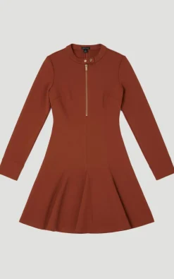 KarenMillen Robe Mini Plissée en Ponte à Manches Longues avec Détails de Fermeture Éclair<Femme Robes À Manches Longues|Robes