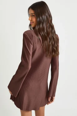 Robe Mini Plissée à Manches Évasées