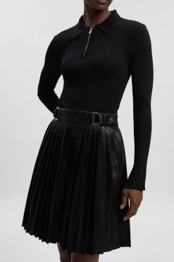 Robe Mini Plissée Tall à Col Zippé en Maille et synthétique