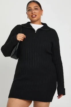 boohoo Robe Mini Plus – Tricot Doux, Côte Épais, Col à Zip, Surdimensionnée Mini<Femme Pulls Et Gilets|Toutes Les Mailles