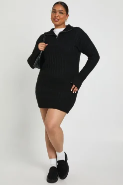 boohoo Robe Mini Plus – Tricot Doux, Côte Épais, Col à Zip, Surdimensionnée Mini<Femme Pulls Et Gilets|Toutes Les Mailles