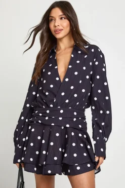 boohoo Robe mini à pois avec fronces sur le devant<Femme Pois|Robes À Manches Longues