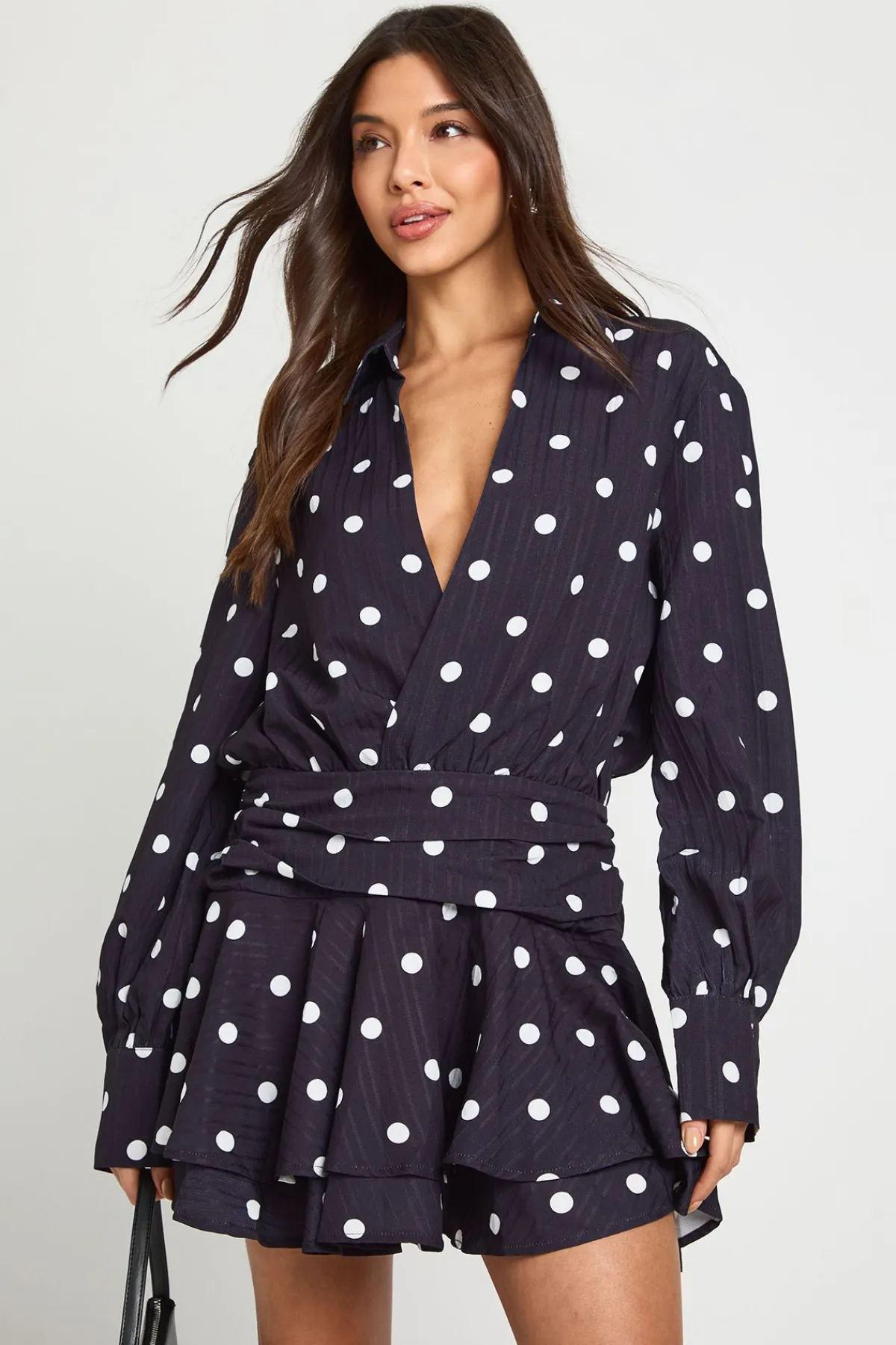 boohoo Robe mini à pois avec fronces sur le devant<Femme Pois|Robes À Manches Longues