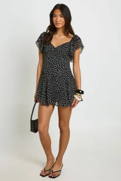 Robe Mini À Pois Avec Manches Papillon