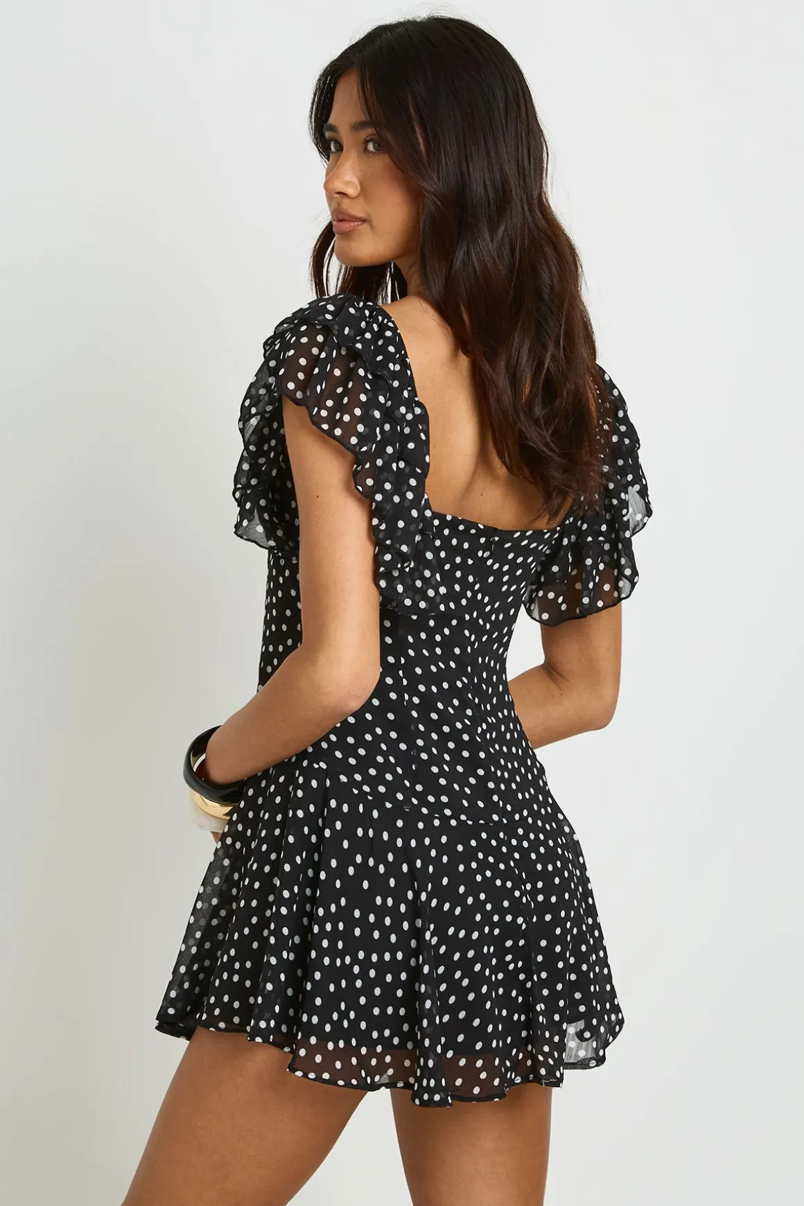 Robe Mini À Pois Avec Manches Papillon