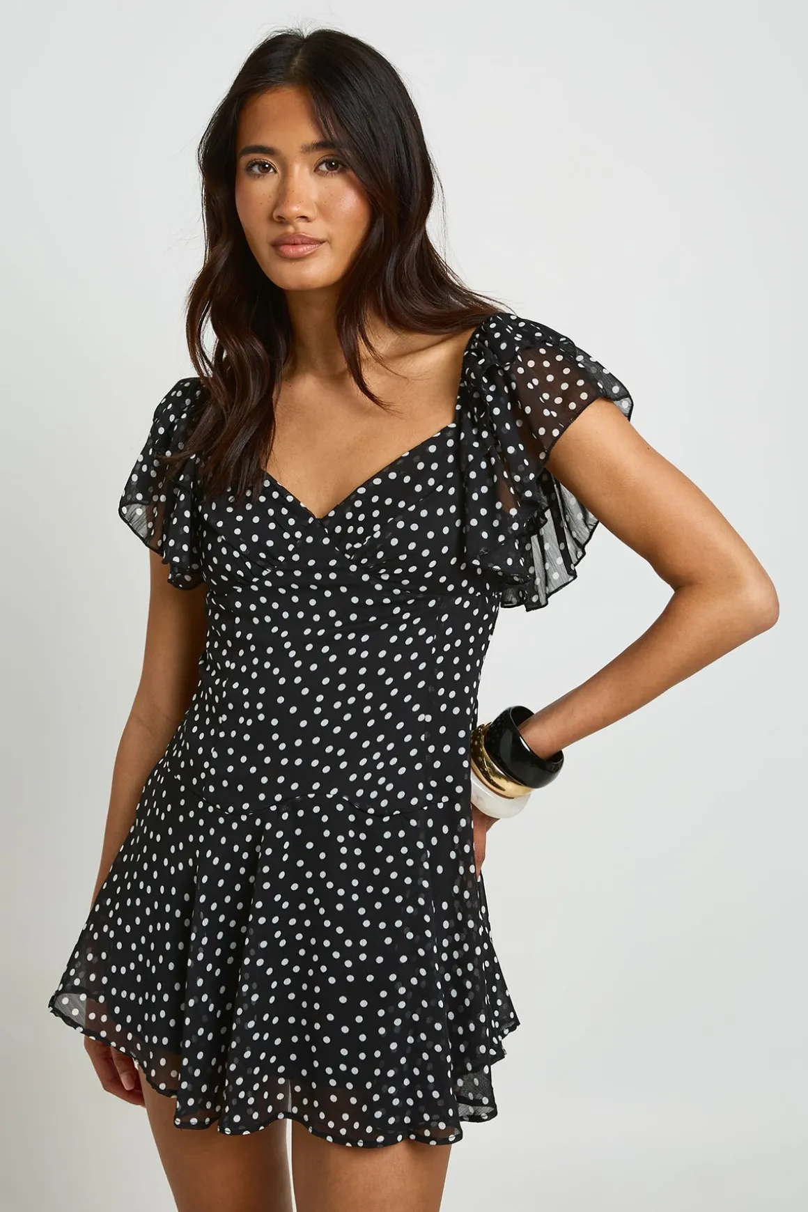 Robe Mini À Pois Avec Manches Papillon