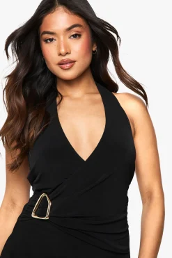 boohoo Robe Mini Portefeuille À Col Licou Avec Détails De Finitions Petite Taille<Femme Robes|Robes De Soirée