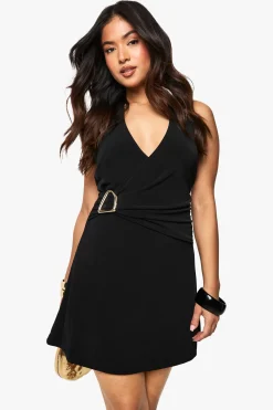 boohoo Robe Mini Portefeuille À Col Licou Avec Détails De Finitions Petite Taille<Femme Robes|Robes De Soirée