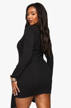Robe Mini Portefeuille Côtelée Grande Taille