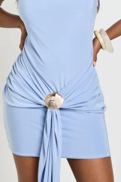 Robe Mini Portefeuille À Encolure Carrée Avec Détail Ornement Coquillage