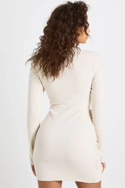 boohoo Robe mini portefeuille en côtes brossées<Femme Robes Moulantes|Robes À Manches Longues