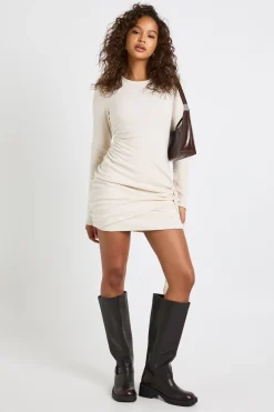 boohoo Robe mini portefeuille en côtes brossées<Femme Robes Moulantes|Robes À Manches Longues