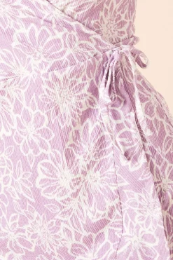 Robe Mini Portefeuille en Jersey à Manches Bouffantes Motif Floral