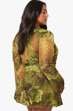 robe mini portefeuille en maille florale