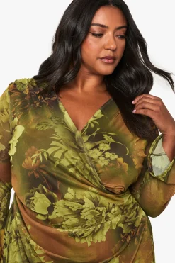 robe mini portefeuille en maille florale