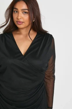 boohoo Robe mini portefeuille en maille pour tailles plus<Femme Robes À Manches Longues|Robes