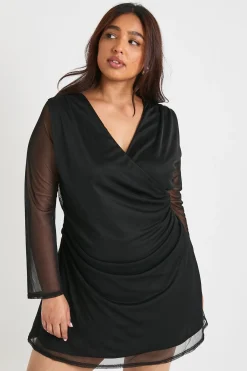 boohoo Robe mini portefeuille en maille pour tailles plus<Femme Robes À Manches Longues|Robes