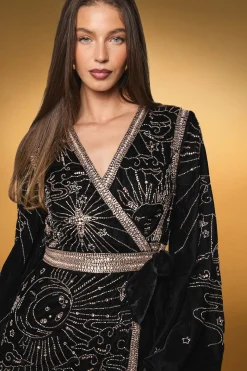 Robe Mini Portefeuille en Velours à Paillettes de Soirée