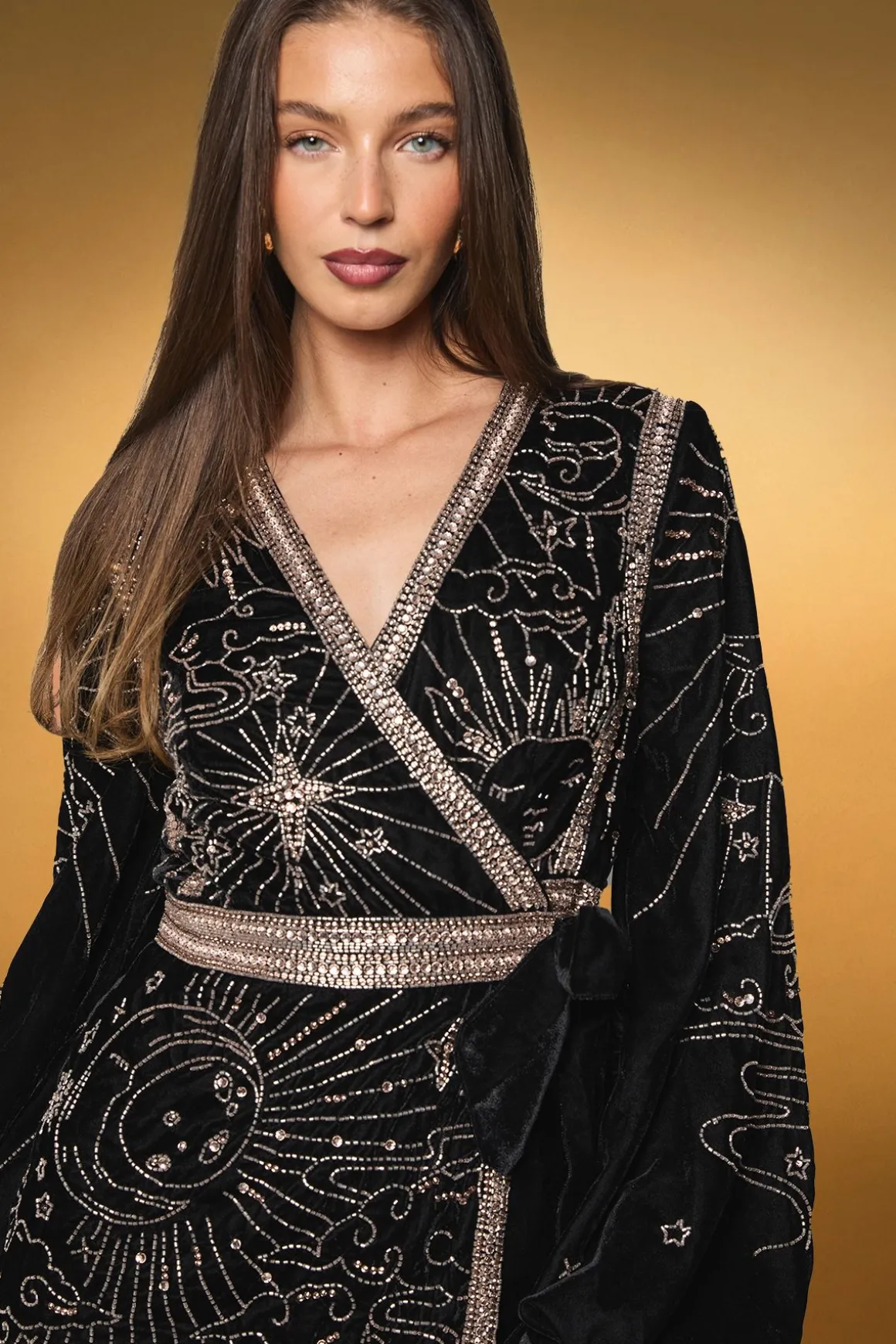 Robe Mini Portefeuille en Velours à Paillettes de Soirée