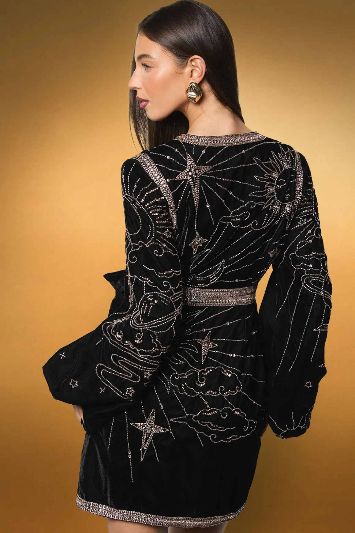 Robe Mini Portefeuille en Velours à Paillettes de Soirée