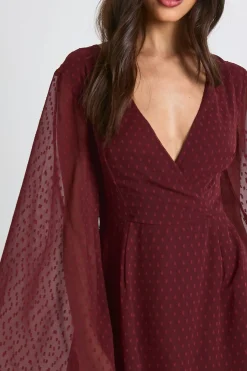 Robe mini portefeuille à manches flare Dobby