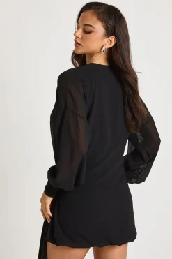 Robe mini portefeuille à manches longues
