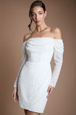 Robe Mini Portefeuille à Manches Longues Style Bardot