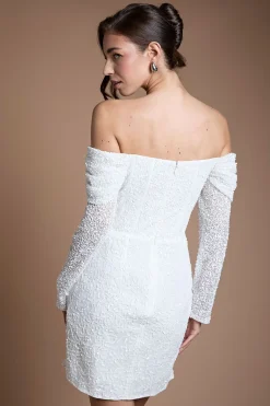 Robe Mini Portefeuille à Manches Longues Style Bardot