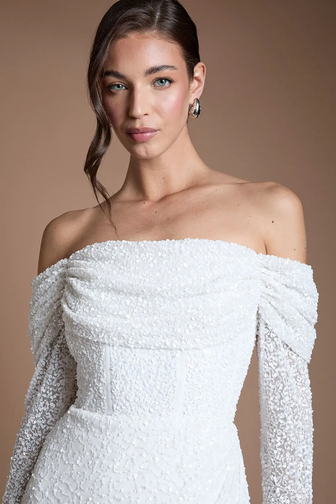 Robe Mini Portefeuille à Manches Longues Style Bardot