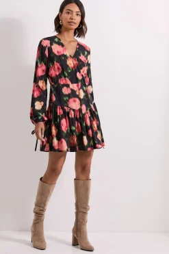 Dorothy Perkins Robe Mini Portefeuille à Motifs Floraux avec Détail de Couture Tombante<Femme Toutes Les Robes|Robes À Manches Longues