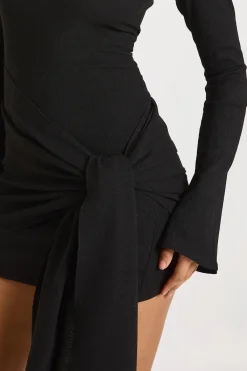 boohoo Robe mini portefeuille à nouer à l'avant<Femme Robes Moulantes|Robes À Manches Longues