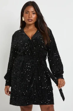 boohoo Robe mini portefeuille à sequins en velours Plus<Femme Robes À Manches Longues|Robes
