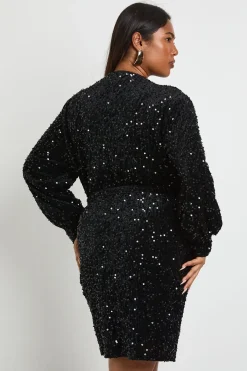 boohoo Robe mini portefeuille à sequins en velours Plus<Femme Robes À Manches Longues|Robes