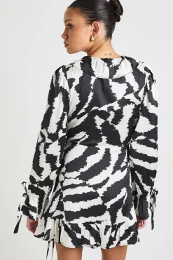 Robe Mini Portefeuille à Volants Imprimé Zèbre