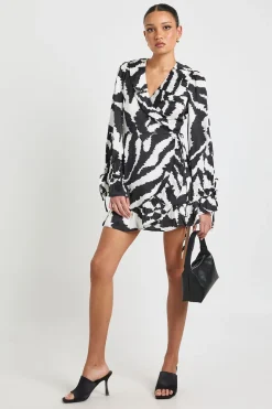 Robe Mini Portefeuille à Volants Imprimé Zèbre