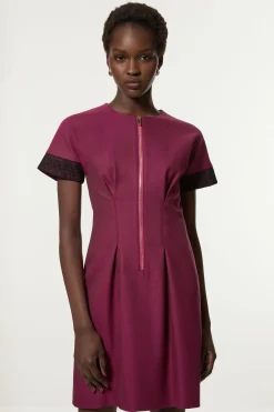 Robe mini pour grandes tailles à la coupe tailleur, en sergé et dentelle mixte, avec zip à l'avant