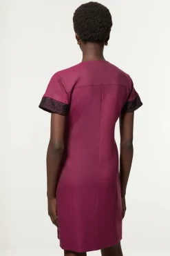 Robe mini pour grandes tailles à la coupe tailleur, en sergé et dentelle mixte, avec zip à l'avant