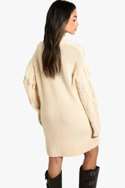 Robe Mini Pull en Maille Câble à Pompons